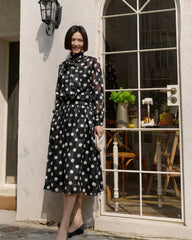 Polka Dot Silk Blouse and Skirt Set