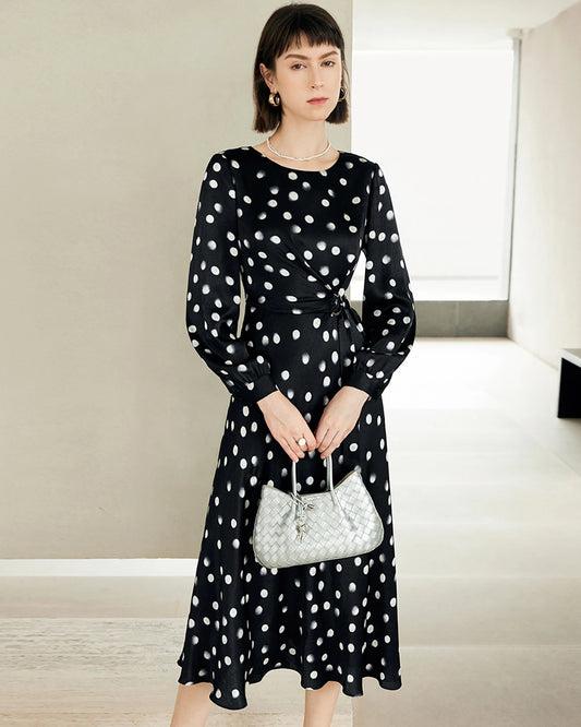 Polka Dot Belted Silk Dress