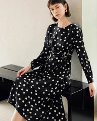 Polka Dot Belted Silk Dress