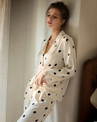 Polka Dot Lace Trim Silk Pajamas for Women