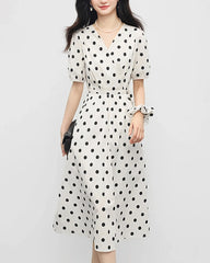 Polka Dot Short Sleeve Silk Dress