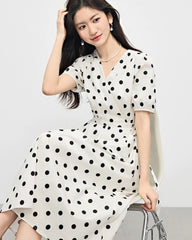 Polka Dot Short Sleeve Silk Dress