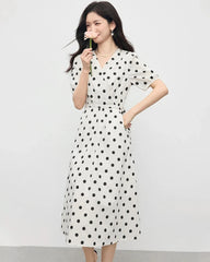 Polka Dot Short Sleeve Silk Dress