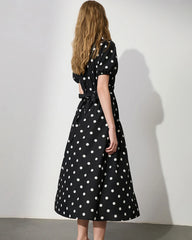 Black Polka Dot Short Sleeve Silk Dress