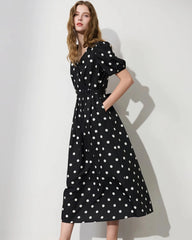 Black Polka Dot Short Sleeve Silk Dress