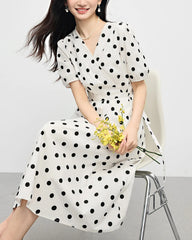 Polka Dot Short Sleeve Silk Dress