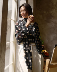 Polka Dot Silk Blouse and Skirt Set