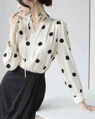 Polka Dot Silk Blouse with Rose Choker