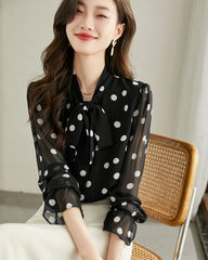 Polka Dot Silk Blouse with Ruffles
