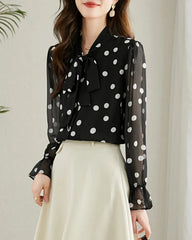 Polka Dot Silk Blouse with Ruffles