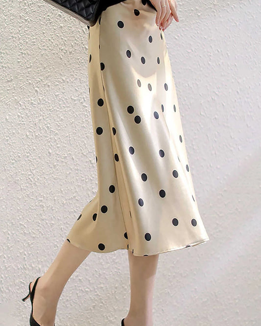 Polka Dot Silk Midi Skirt