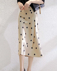 Polka Dot Silk Midi Skirt