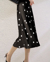 Polka Dot Silk Midi Skirt