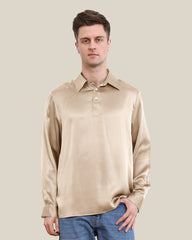Polo Collar Silk Long Shirt For Men Champagne