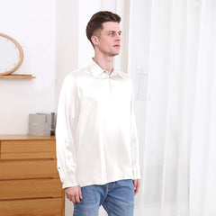 Polo Collar Silk Long Shirt For Men Ivory