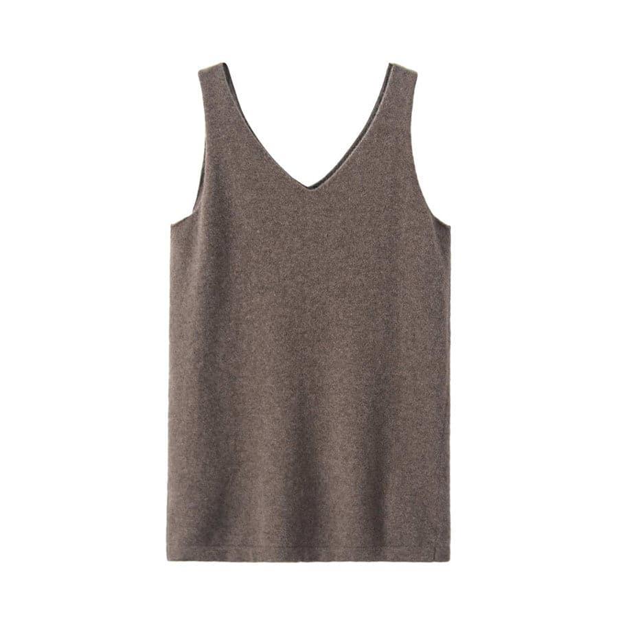 Pure Cashmere Camisole Design Sweater Brown