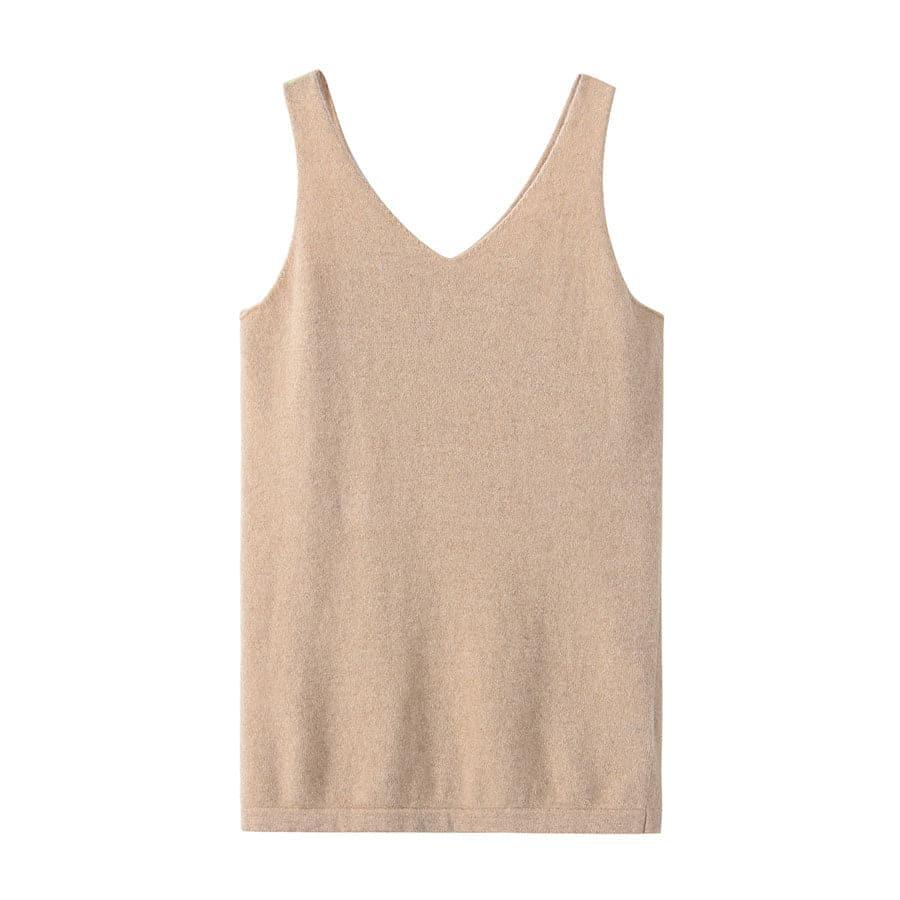 Pure Cashmere Camisole Design Sweater Camel