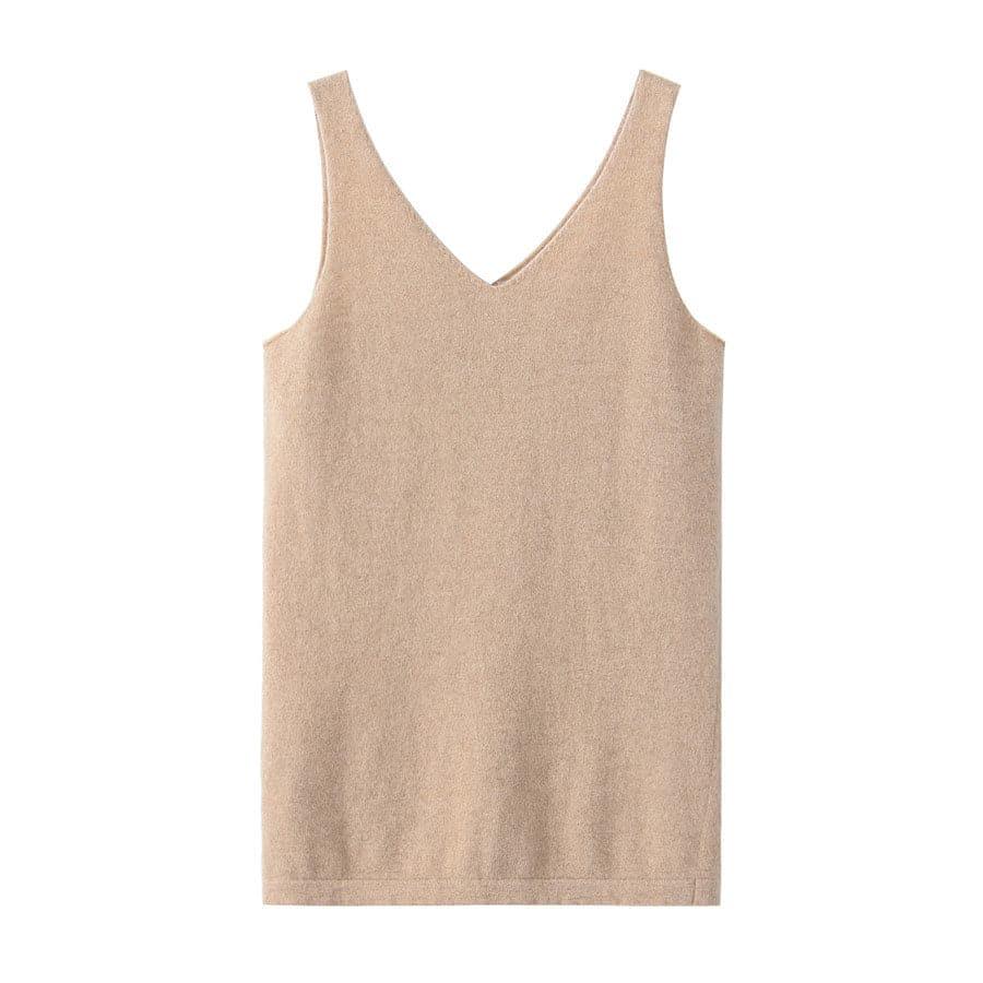 Pure Cashmere Camisole Design Sweater Camel