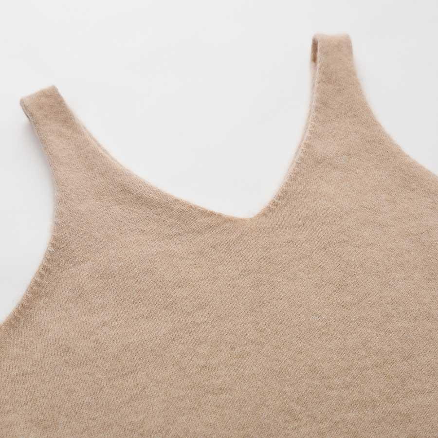 Pure Cashmere Camisole Design Sweater Camel