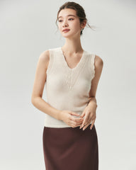 Pure Cashmere Scalloped V-Neck Knit Vest