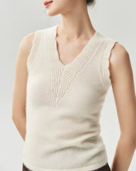 Pure Cashmere Scalloped V-Neck Knit Vest