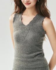 Pure Cashmere Scalloped V-Neck Knit Vest