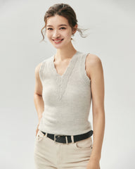 Pure Cashmere Scalloped V-Neck Knit Vest