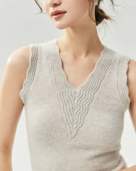 Pure Cashmere Scalloped V-Neck Knit Vest