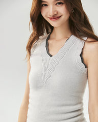 Pure Cashmere Scalloped V-Neck Knit Vest
