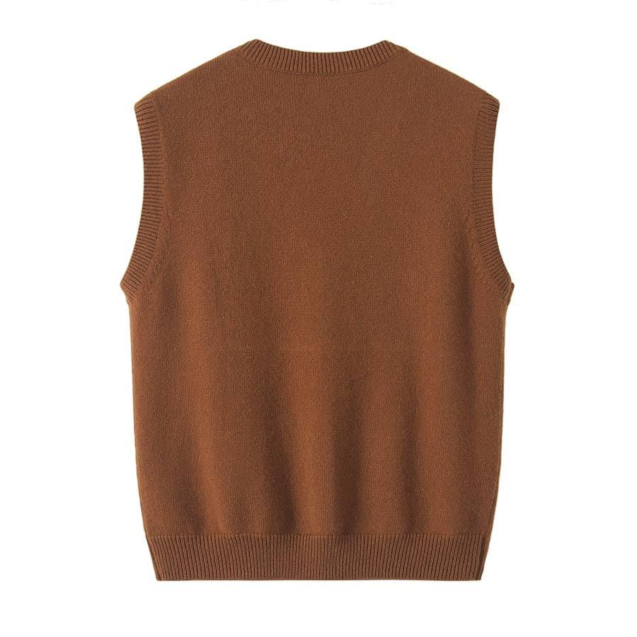 Pure Cashmere Sleeveless V-Neck Sweater Waistcoat Coffee