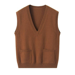 Pure Cashmere Sleeveless V-Neck Sweater Waistcoat Coffee