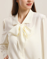 Pure Silk Bow Tie Blouse For Women Cream