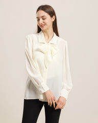 Pure Silk Bow Tie Blouse For Women Cream