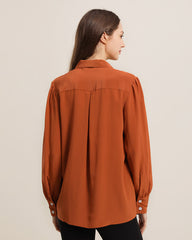 Pure Silk Bow Tie Blouse For Women Orange