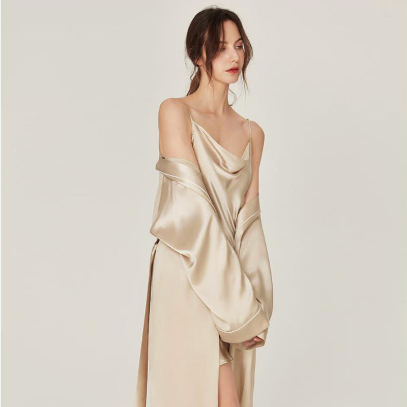Pure Silk Nightgown & Robe Set 2Pcs Champgane