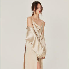 Pure Silk Nightgown & Robe Set 2Pcs Champgane