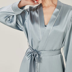 Pure Silk Nightgown & Robe Set 2Pcs Haze Blue