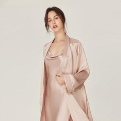Pure Silk Nightgown & Robe Set 2Pcs Pink