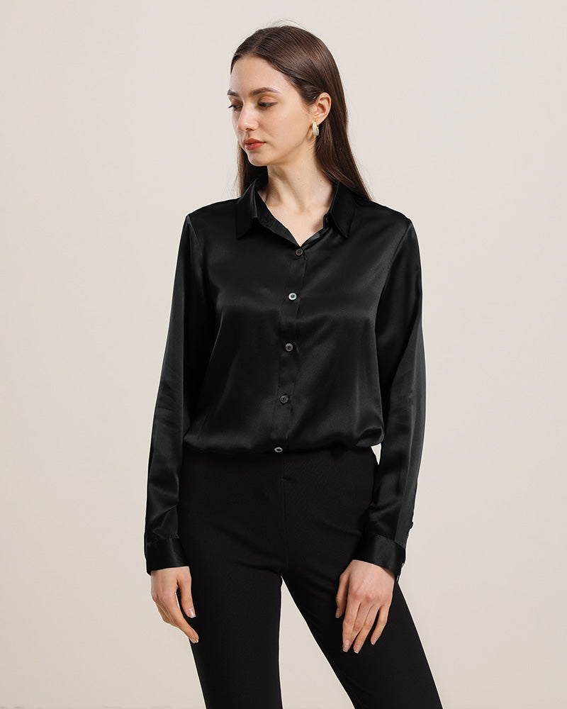 Pure Silk Shirt Blouse For Women Black
