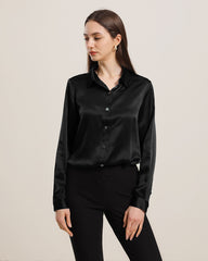 Pure Silk Shirt Blouse For Women Black