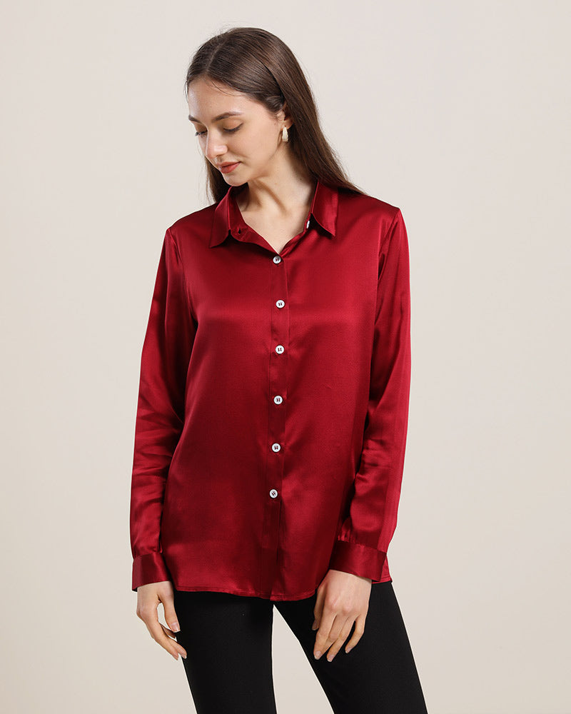 Pure Silk Shirt Blouse For Women Burgundy