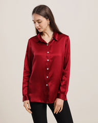 Pure Silk Shirt Blouse For Women Burgundy