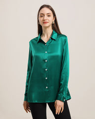 Pure Silk Shirt Blouse For Women Dark Green