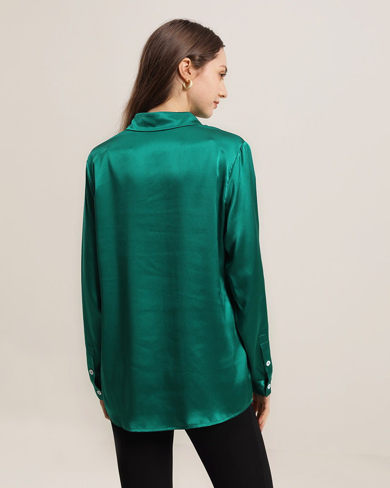 Pure Silk Shirt Blouse For Women Dark Green
