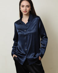 Pure Silk Shirt Blouse For Women Navy