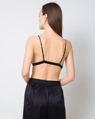 100% Silk Satin Soft Breathable Cap Wireless Bra Black