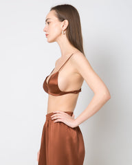 100% Silk Satin Soft Breathable Cap Wireless Bra Brown