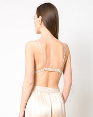 100% Silk Satin Soft Breathable Cap Wireless Bra Champagne