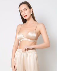 100% Silk Satin Soft Breathable Cap Wireless Bra Champagne