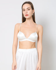 100% Silk Satin Soft Breathable Cap Wireless Bra White